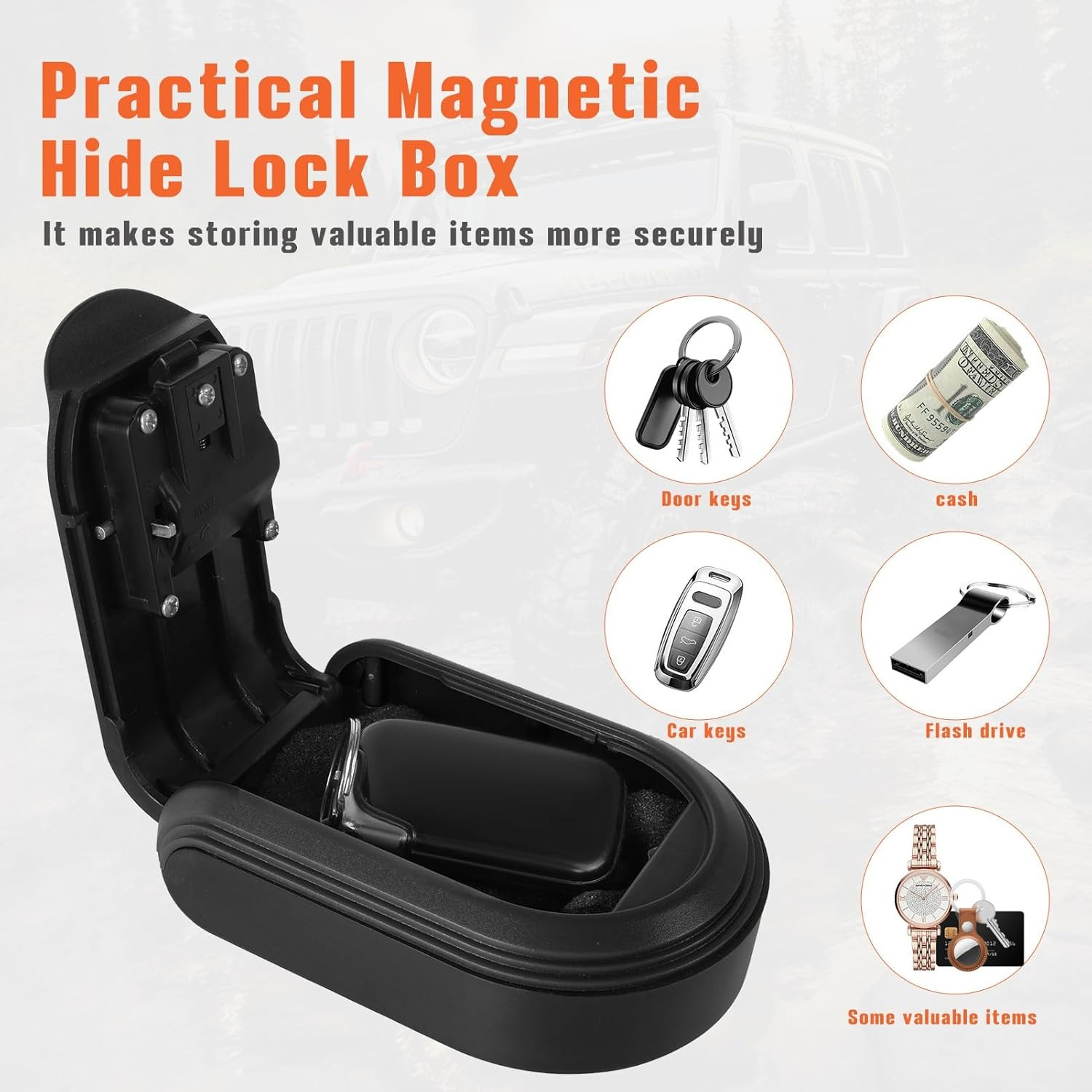Magnetic Key Lock Box, Key Holder with Combination Lock under Car, Magnet Hide a