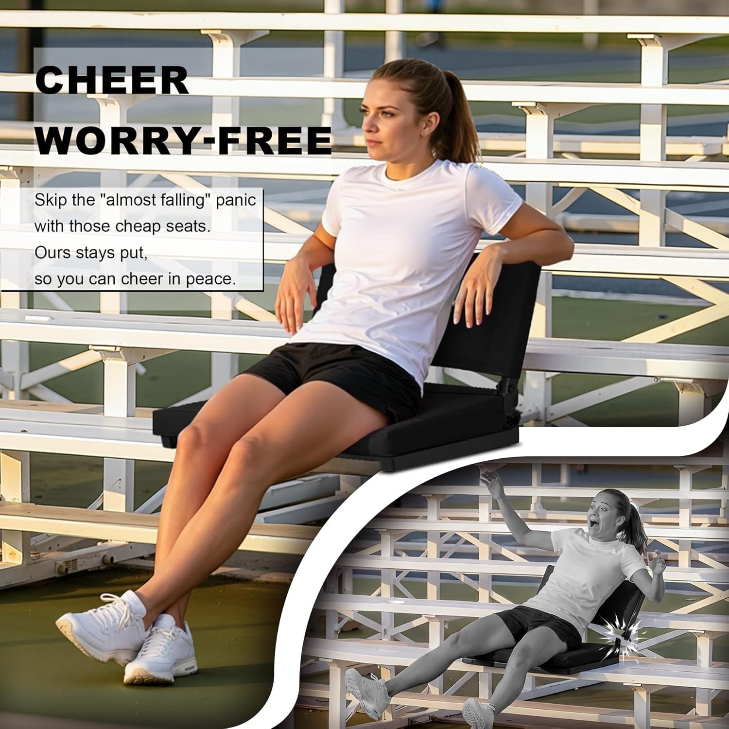 Portable Bleacher Chair with Cup Holder & Shoulder Strap - Comfortable Support