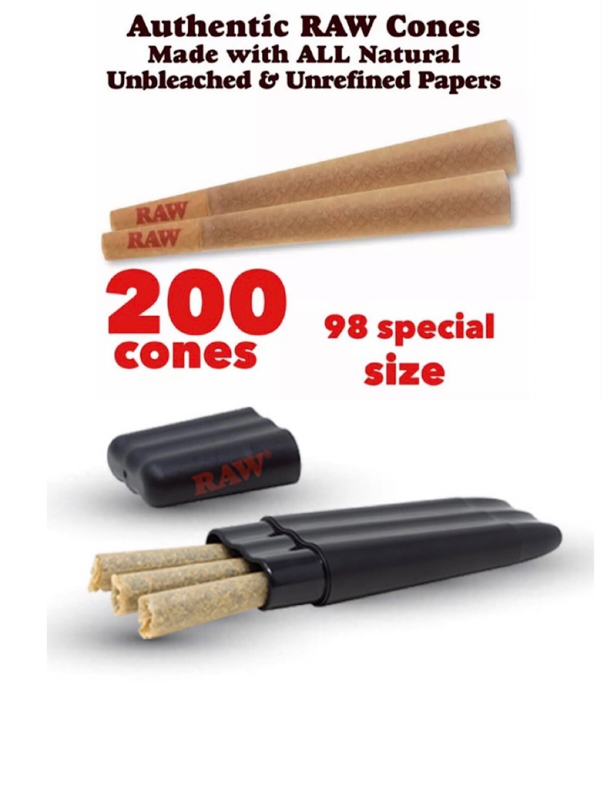 RAW cone classic 98 special Size Cone(200PK)+raw three tree cone case