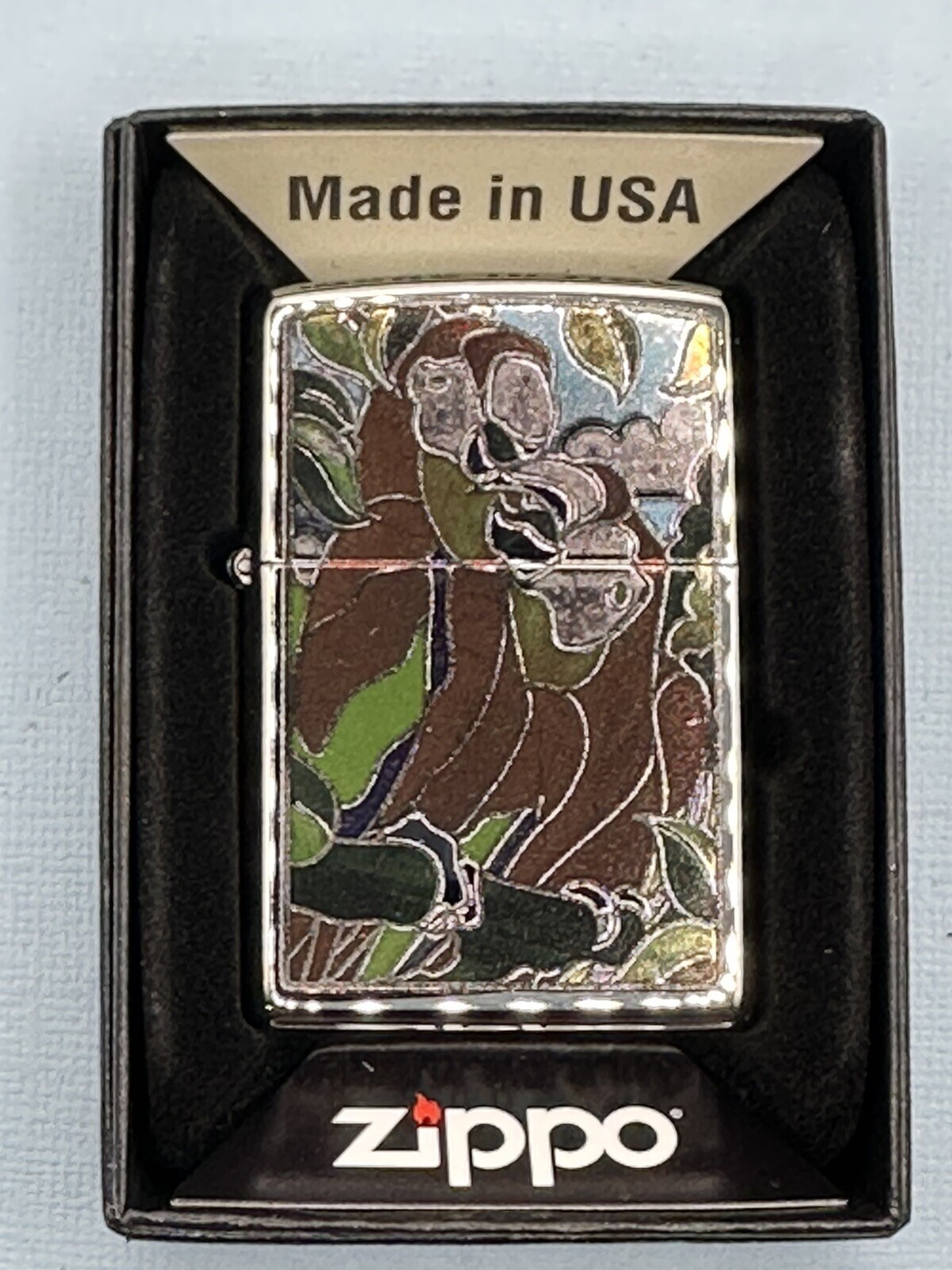 Parrot Design 46142 High Polish Chrome Zippo Lighter NEW