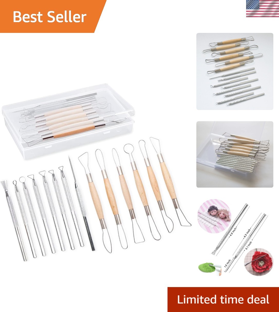 14PCS Ceramic Pottery Clay Ribbon Sculpting Tool Kit with Feather Wire Textur...
