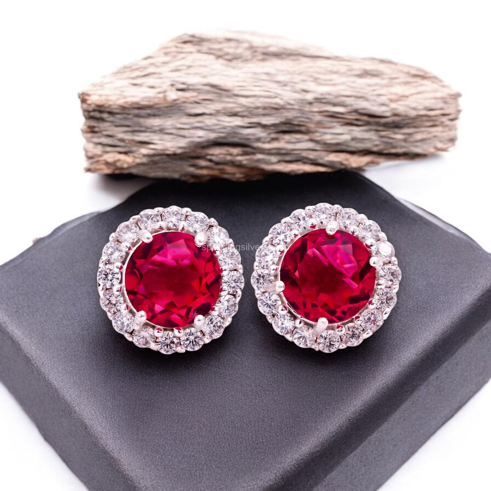 925 Sterling Silver Pink Tourmaline Stone Zircone Stud Ethnic Earrings Jewelry
