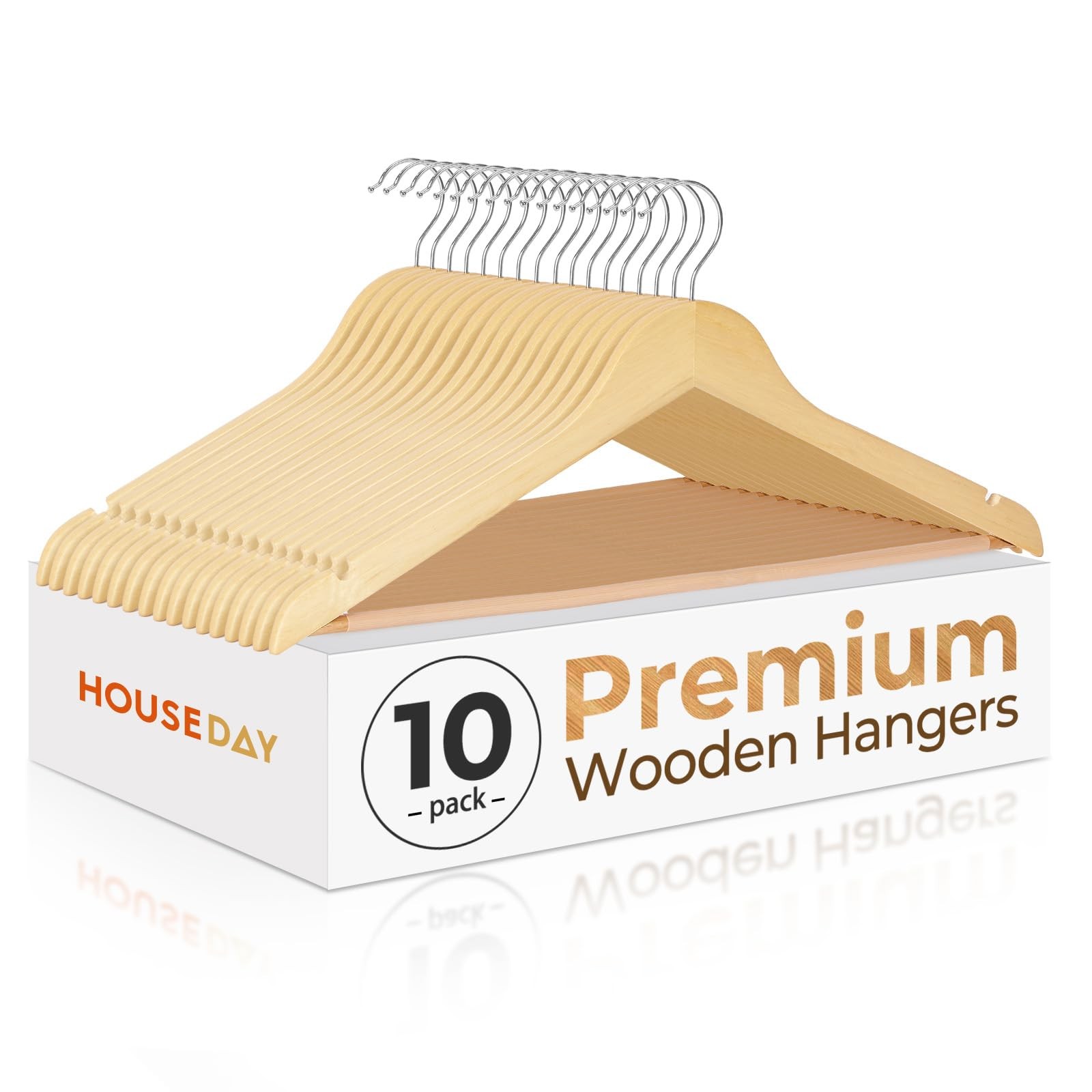 Premium Wooden Coat Hangers 10 Pack, Heavy Duty Solid Wood Clothes Hangers wi...