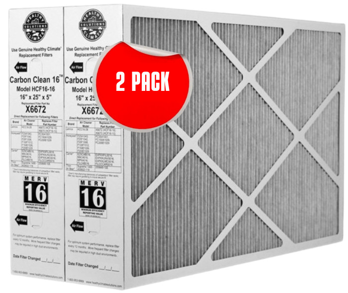 Lennox X6672 Healthy Climate 16x25x5 Merv 16 Carbon Coated Filter - 2 PACK