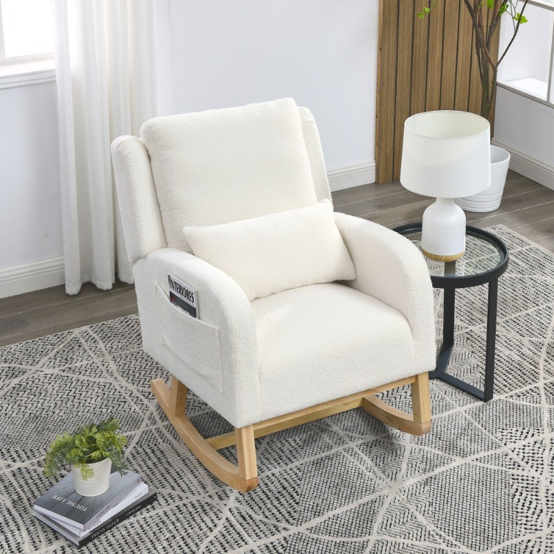 27.5 " High Back Casual Armchair Rocker with One Lumbar Pillow, Two Side Pockets