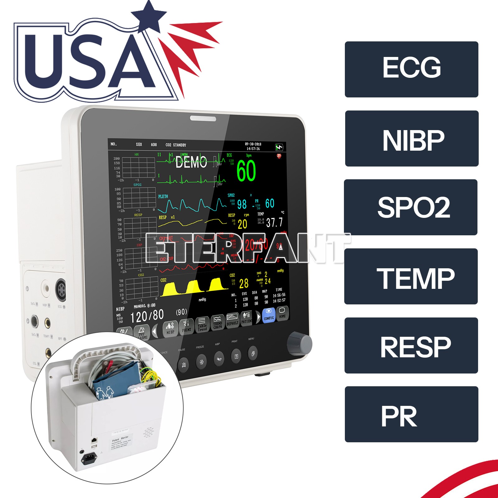 ETERFANT 12" Patient Monitor ICU CCU Vital Sign for Hospital/Wall Mount Bracket