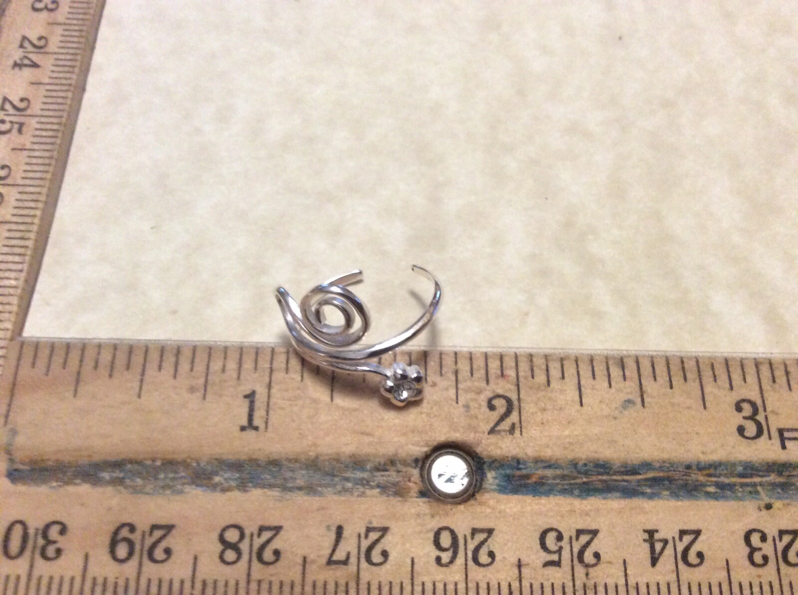 Sterling silver Adjustable Flower Rhinestone Scroll Toe Band Ring Signed HAN