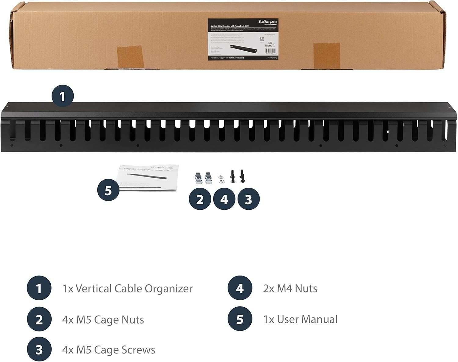 3Ft Vertical Cable Management Duct for 19" Server Rack - Slotted Wire Raceway