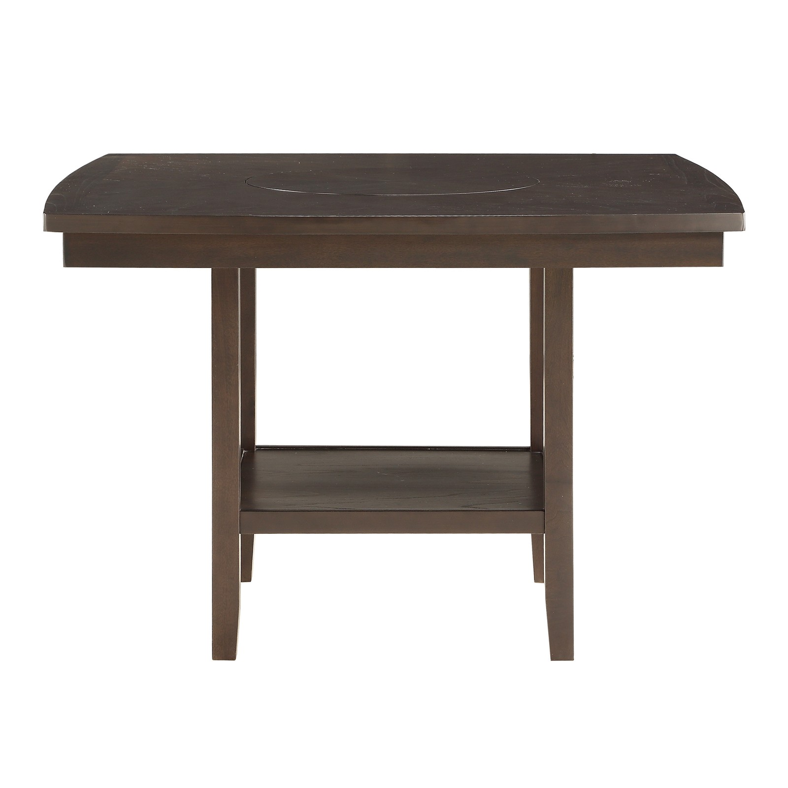 Dark Brown Finish Counter Height Table with Lazy Susan Lower Display Shelf and