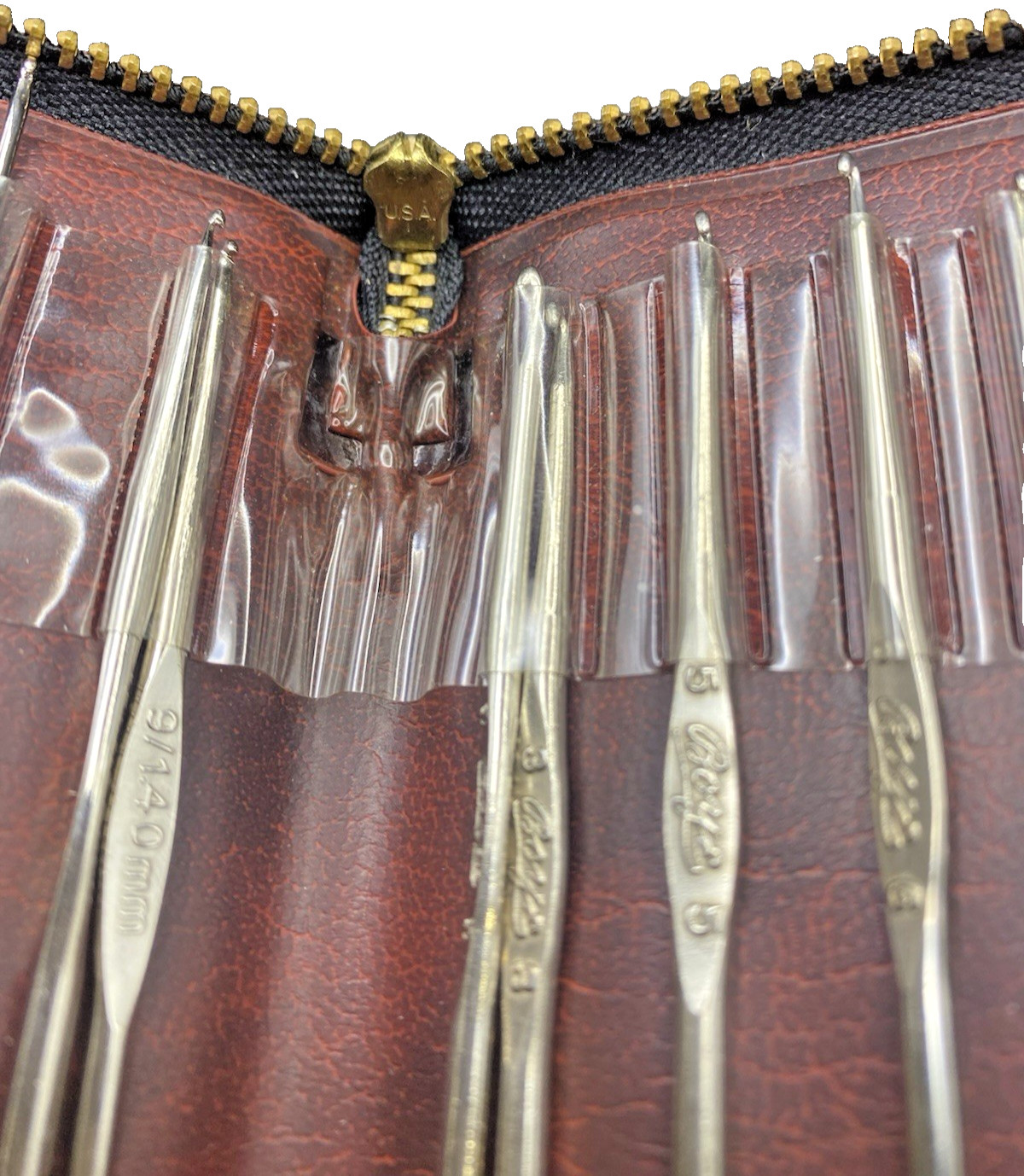 Vintage Boye Crochet Hook Set Metal Hooks w/ Case Mixed USA Markings