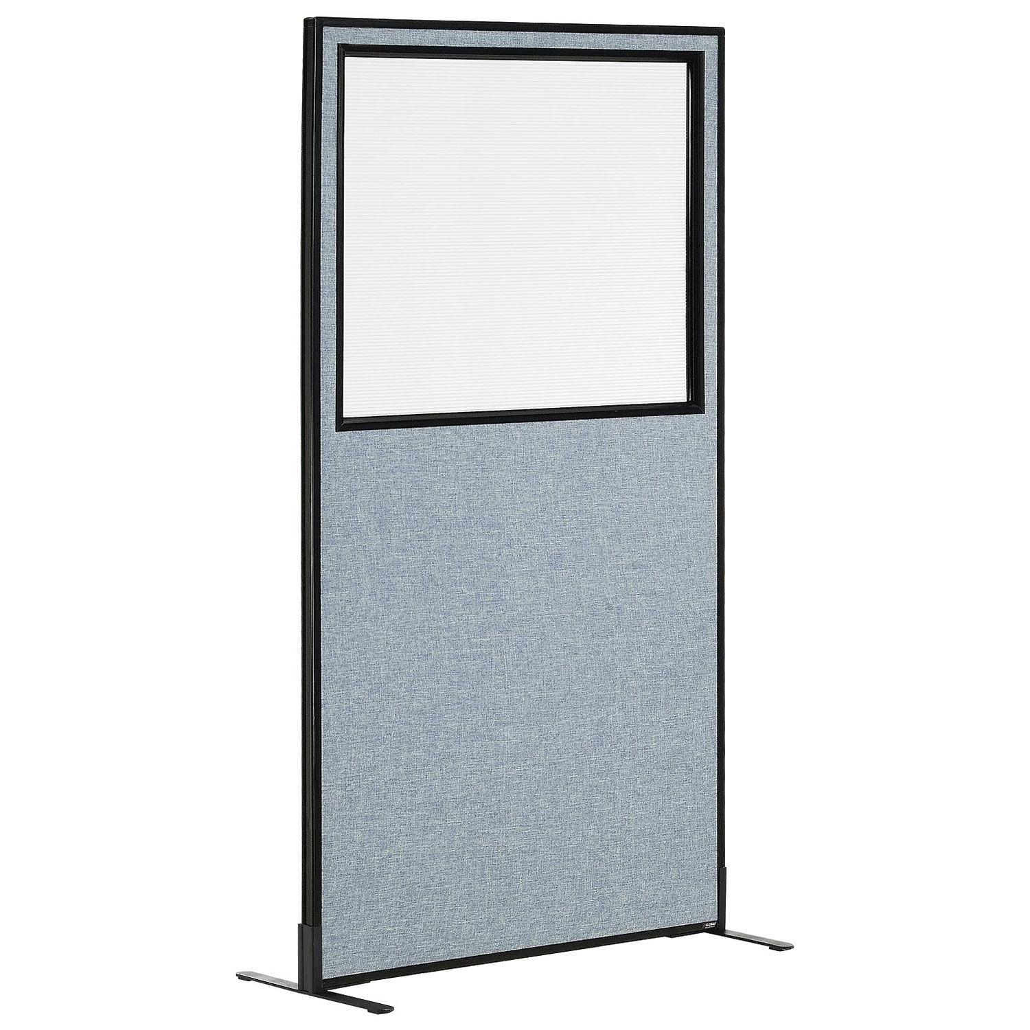 36-1/4"W x 72"H Freestanding Office Partition Panel with Partial Window Blue