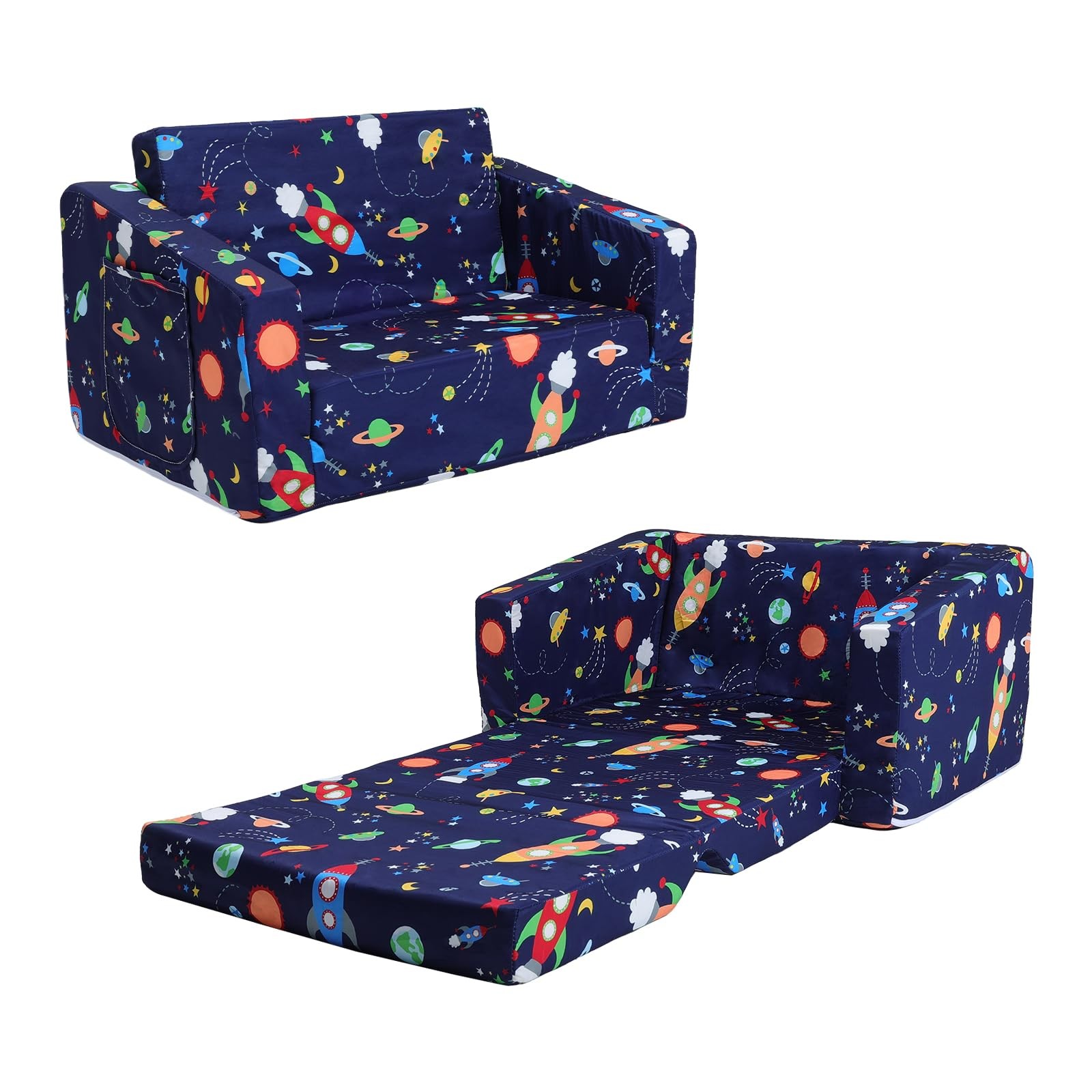 Kids Couch Convertible Sofa to Lounger for Toddler Boy, Foldable 2-in-1 Kids ...