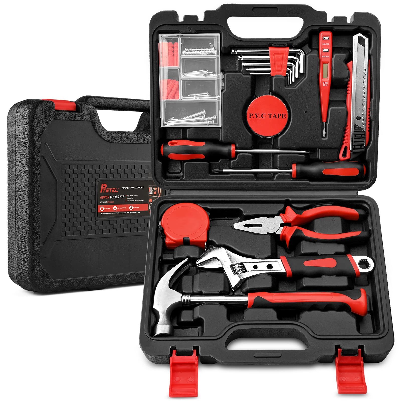 68 Piece Tool Set, PTSTEL General Household Hand Tool Kit, For DIY And Home/A...
