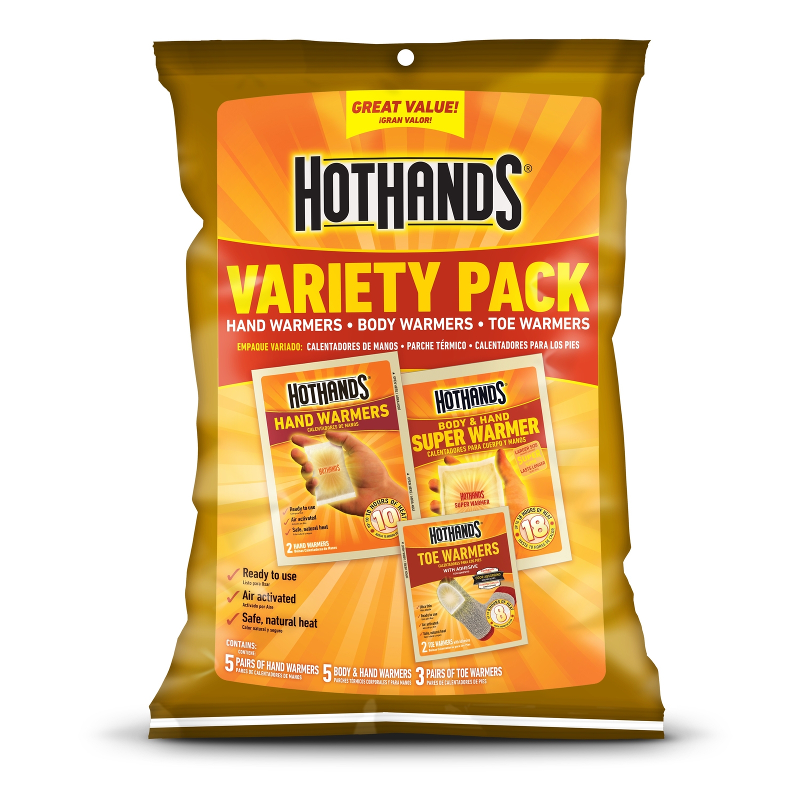 HotHands Variety Pack - Hands (5), Super Warmers (5), Toes (3)