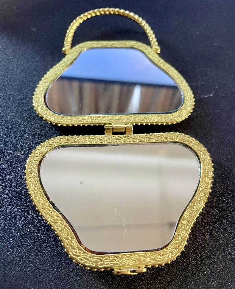 Compact Mirror - Purse/Handbag Shape - New in Package - Satin Flower Fabric!