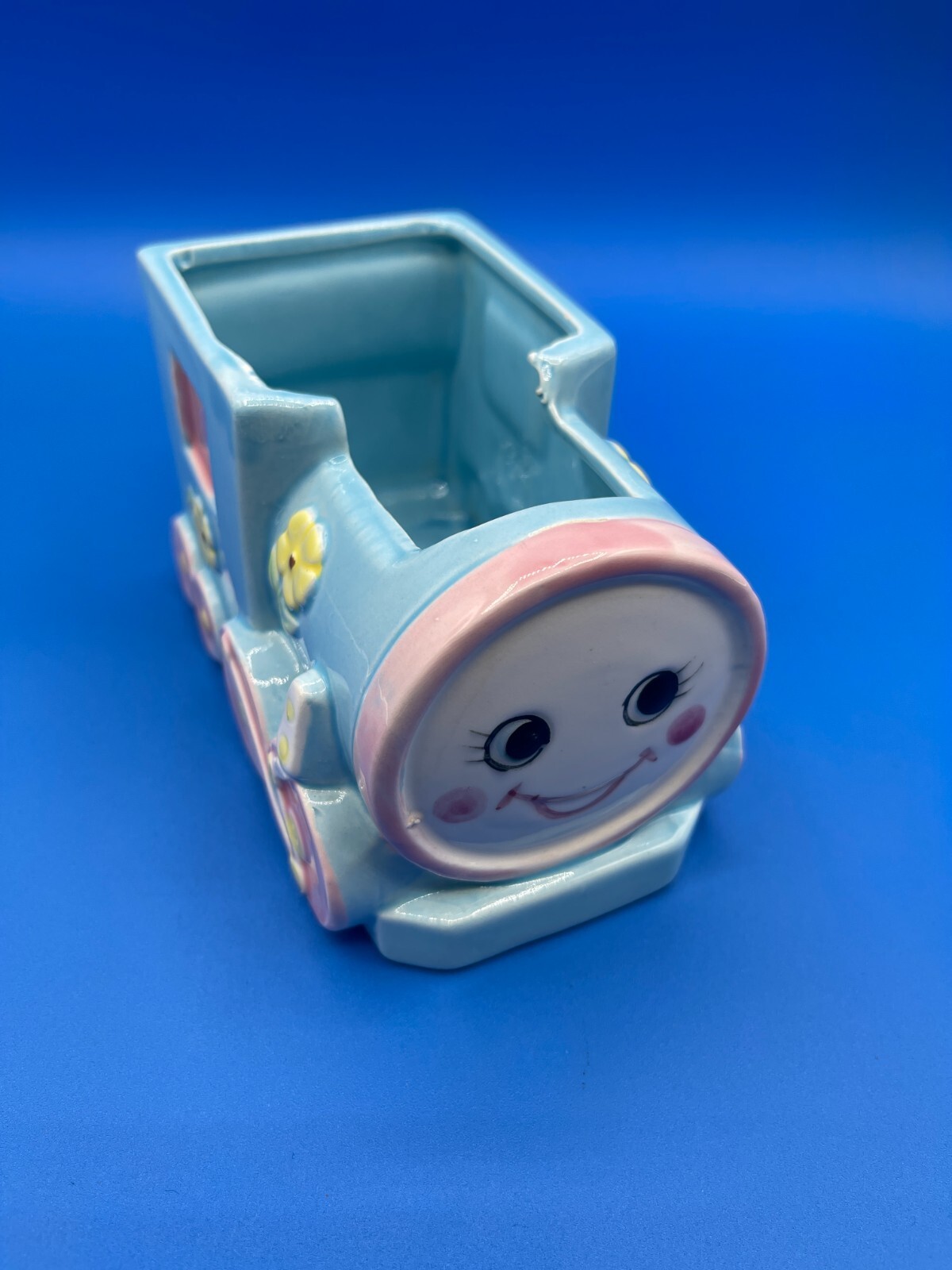 Inarco CB-2035 Train Face Baby Blue Pink Planter Made in Japan
