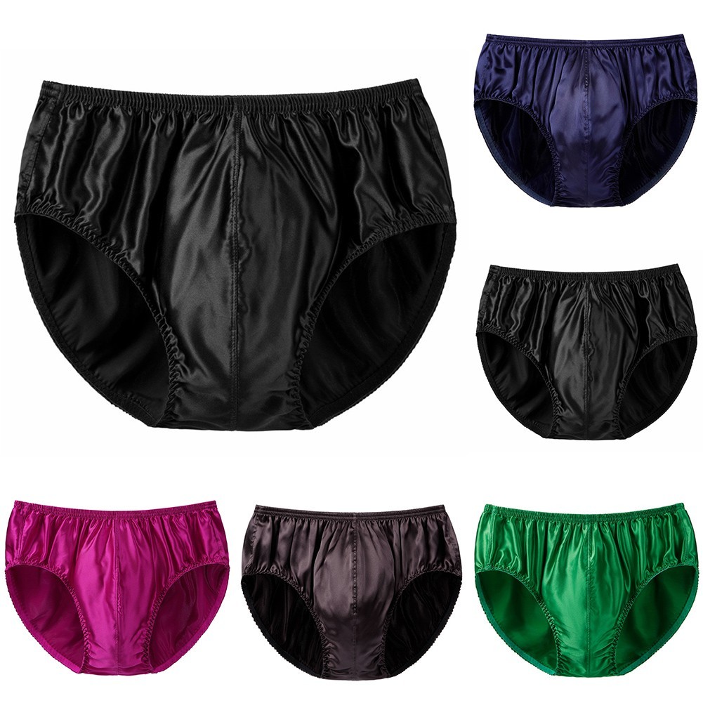 Mens Silk Underwear  Middle Waist Bikinis Glossy Bottoms Briefs Panties Lingerie