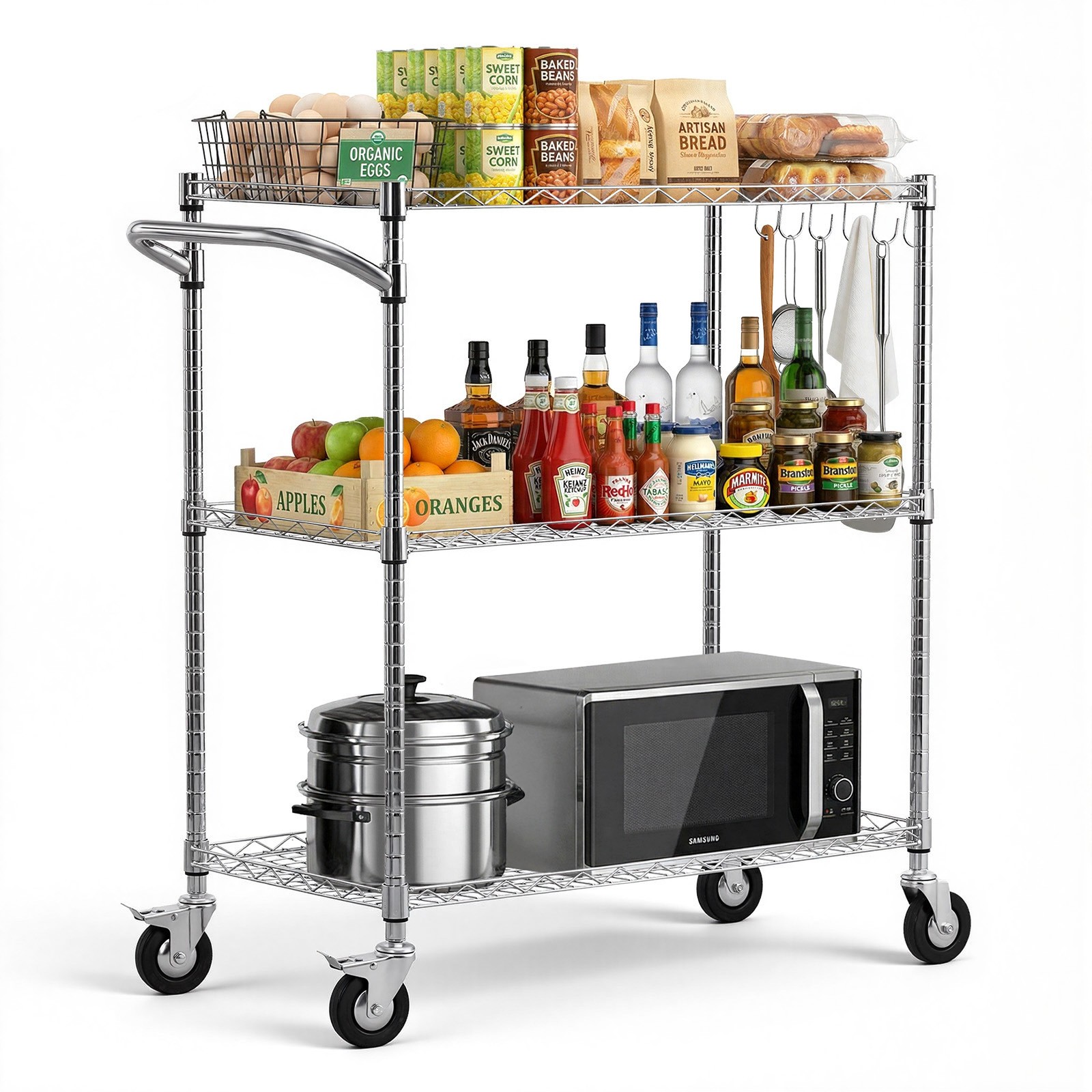 VEVOR 3 Tiers Kitchen Utility Cart Commercial Wire Storage Rack 35x17.8x40.9 in