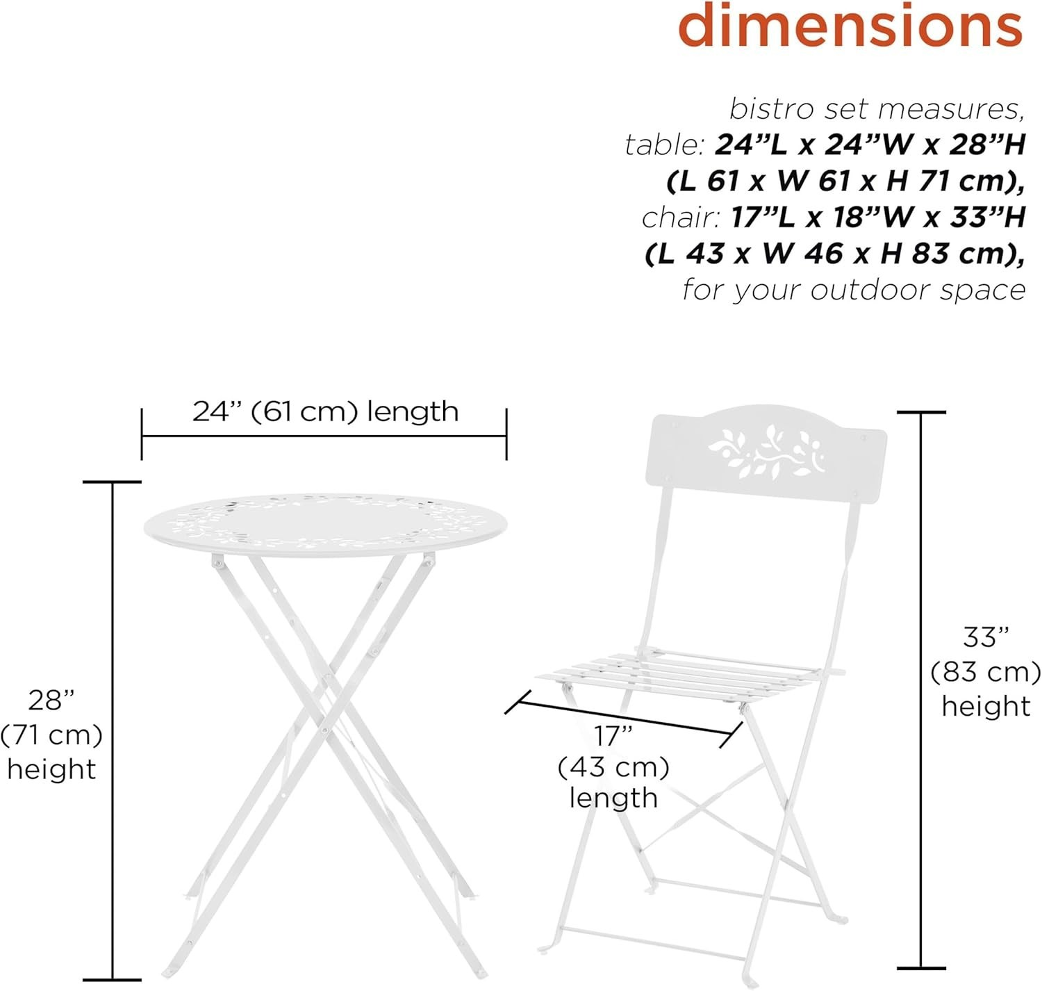 Compact White Bistro Set - 3-Piece Folding Table & Chairs for Stylish Spaces