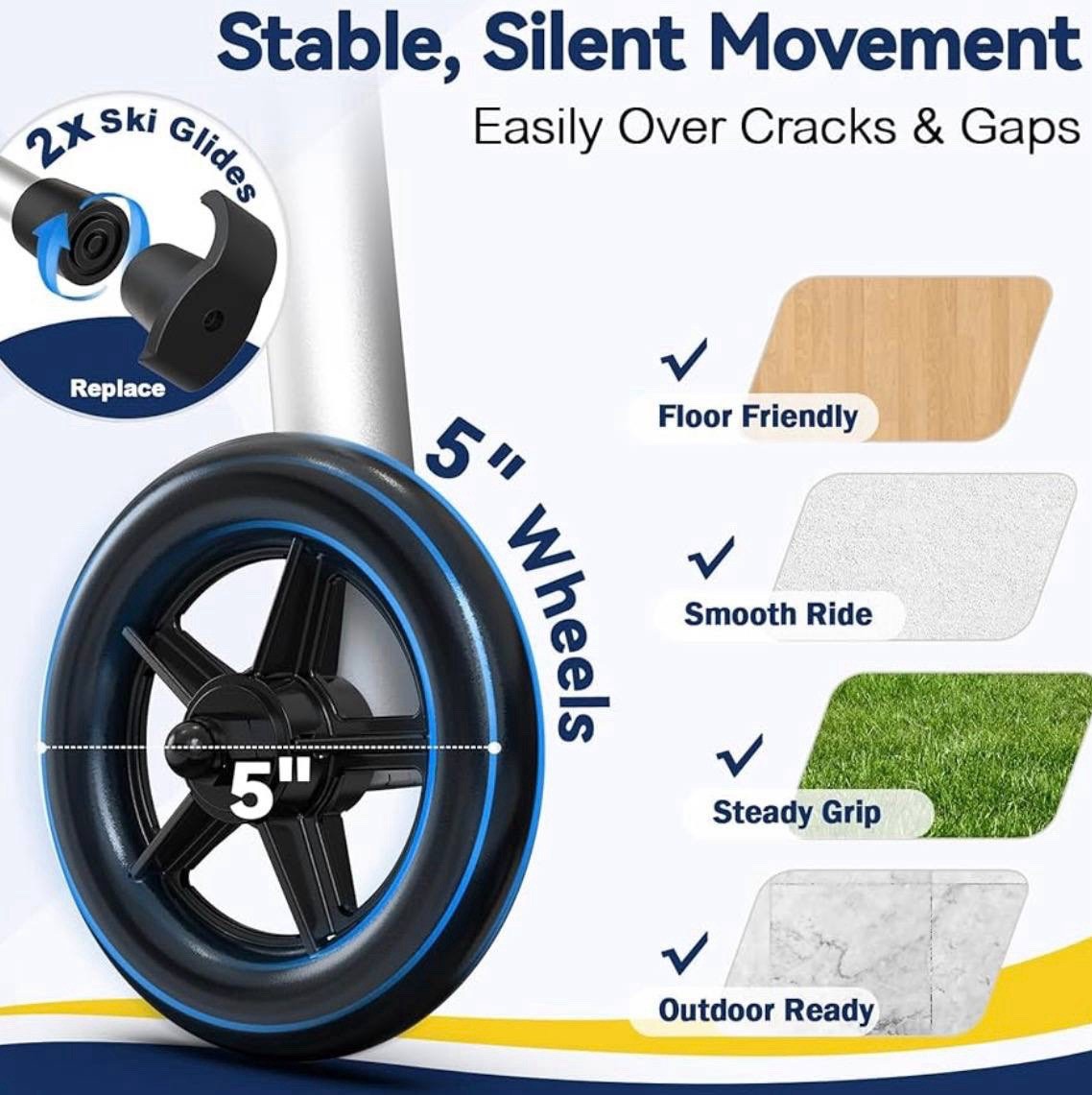Foldable Walker with Wheels & Seat Storage Bag Adjustable Height Lightweight