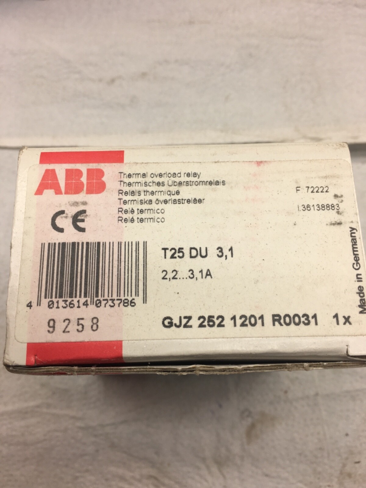 ABB T25DU3,1, thermal overload (bin8)