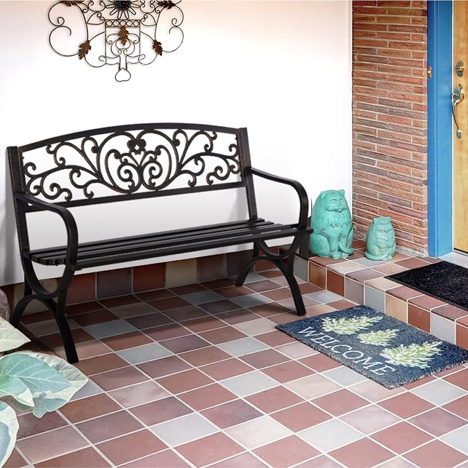 Outdoor Patio Chair Metal Bench Garden Furniture Deck Backyard Park Porch Seat .