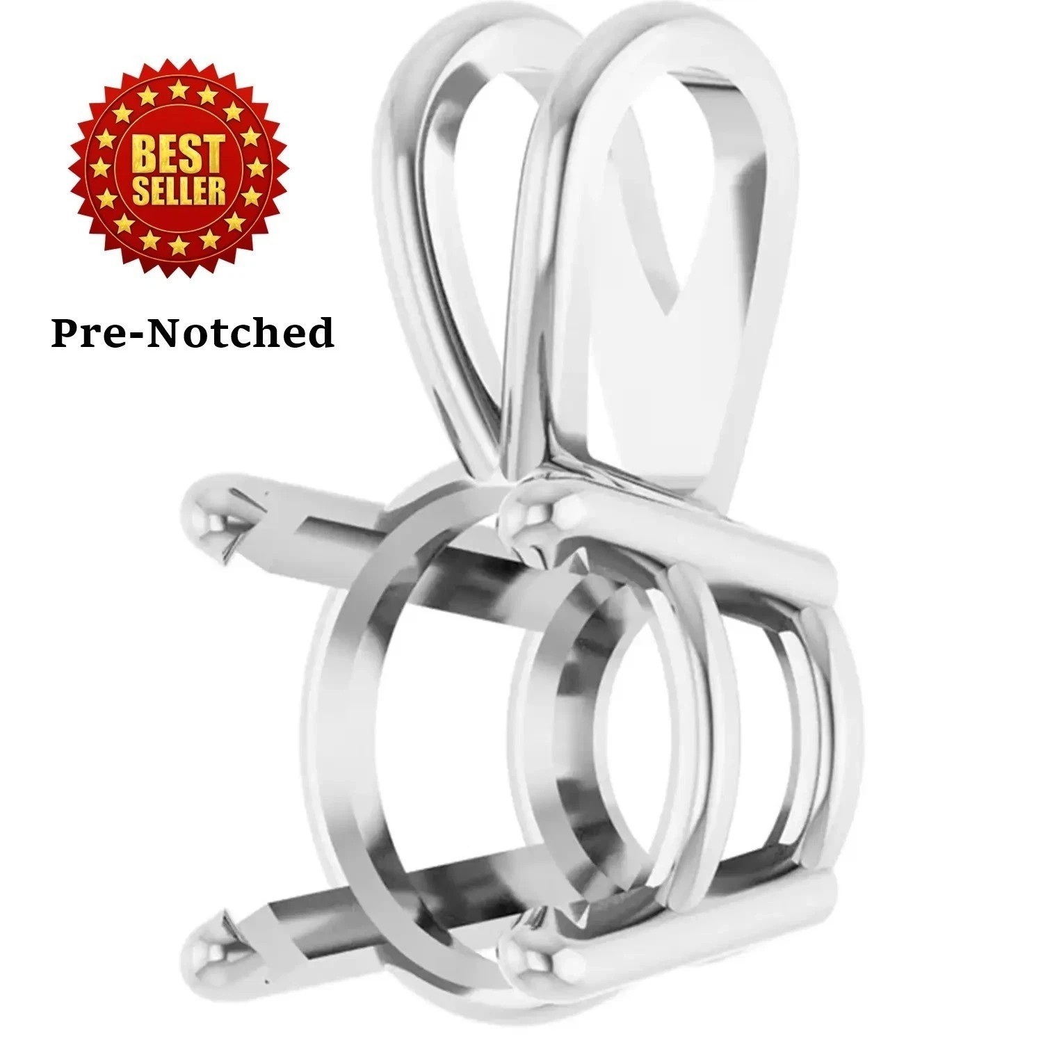 Sterling Silver Pendant Mounting Round Cut (Pre-Notched) Split Bail 4 Prong USA