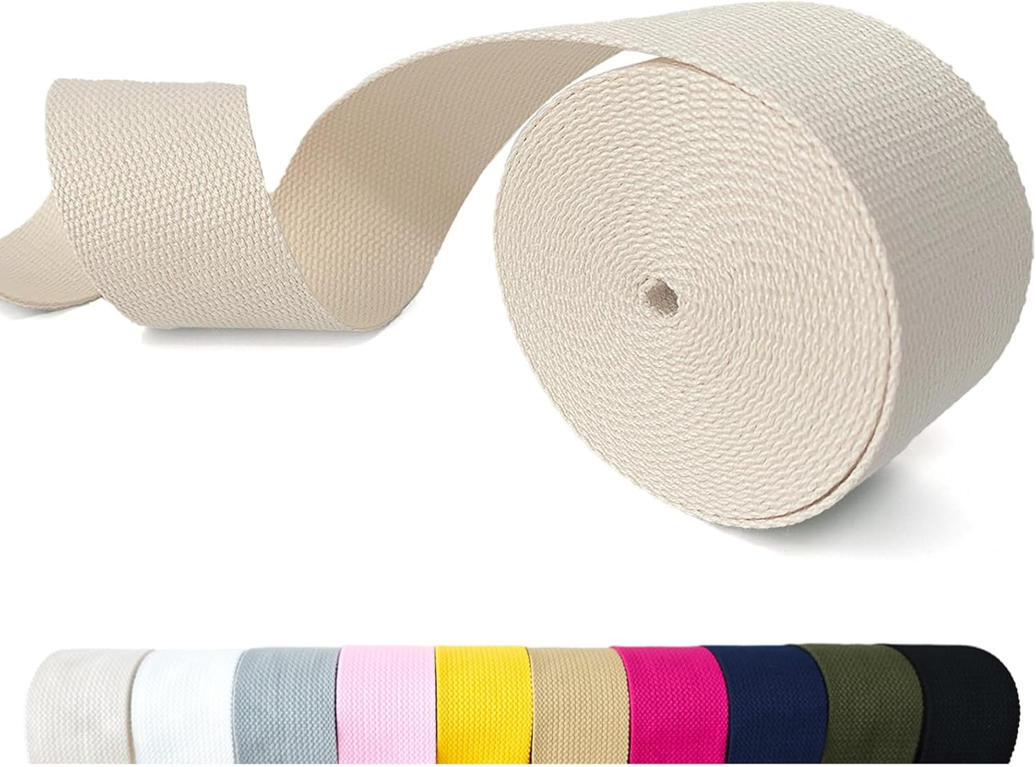 Cotton Webbing 2 Inch 5 Yards for Bag Strap Sewing Crafts, Ivory | Soft Poly Cot