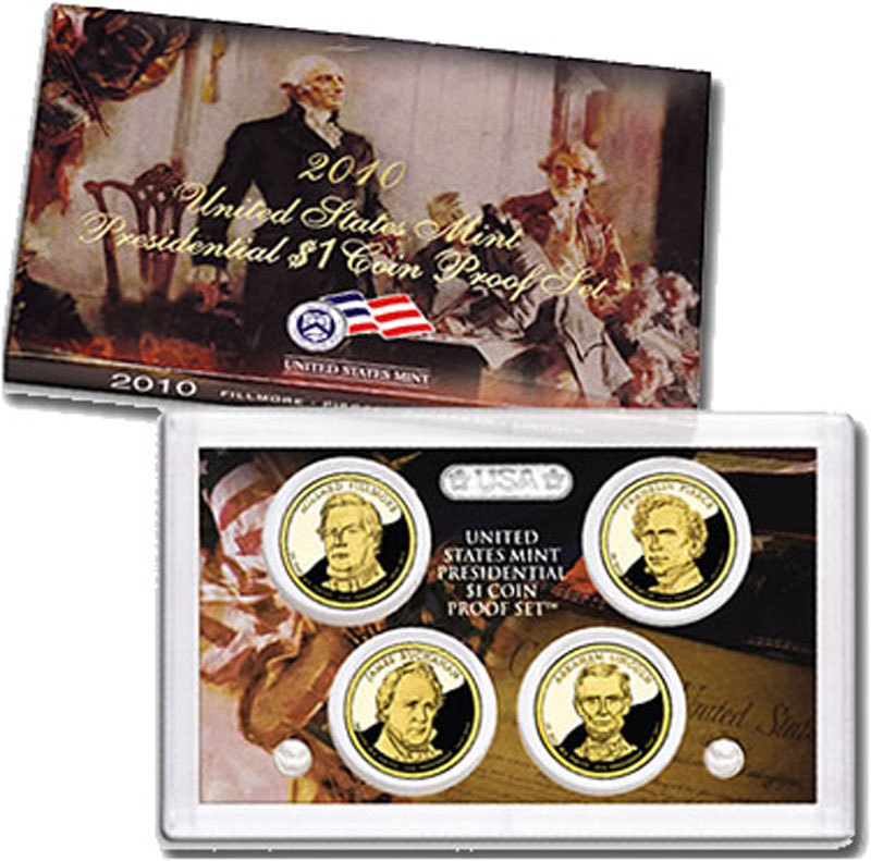 2010-S Presidential Dollar 4 Coin Proof Set Original Packaging W/COA