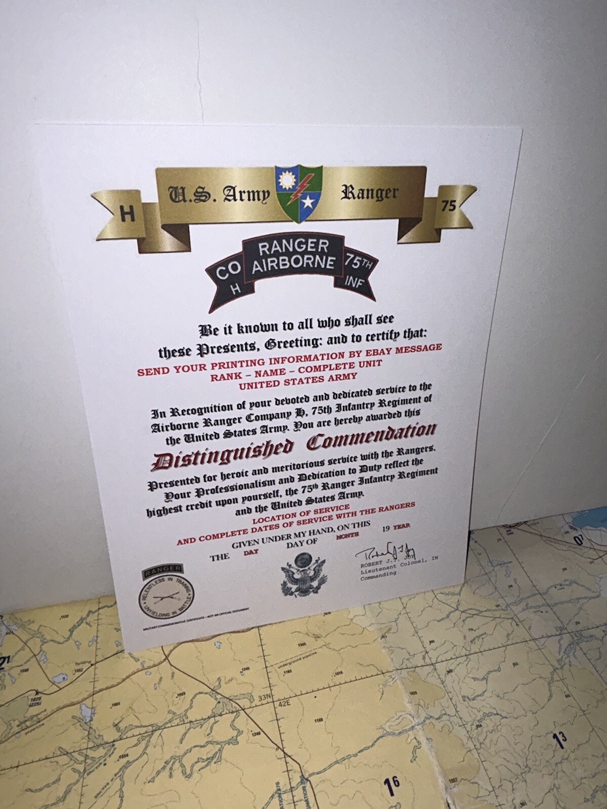 U.S. ARMY - H CO. 75TH INFANTRY RANGER REGIMENT / DISTINGUISHED COMMENDATION