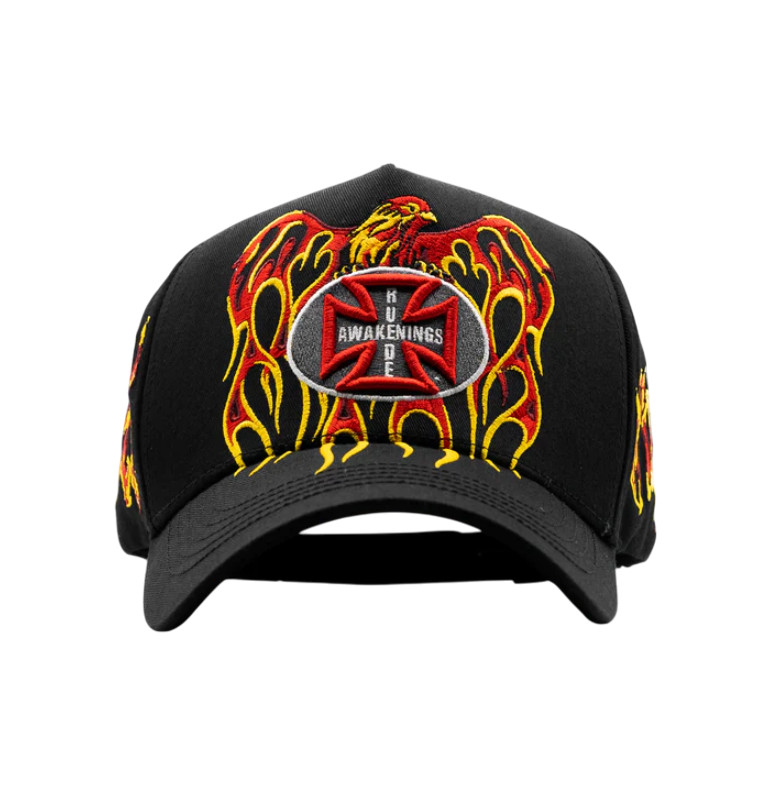 RUDE AWAKENINGS HOLY SPIRIT BLACK MENS SNAPBACK HAT RDPAJAROFLAMES