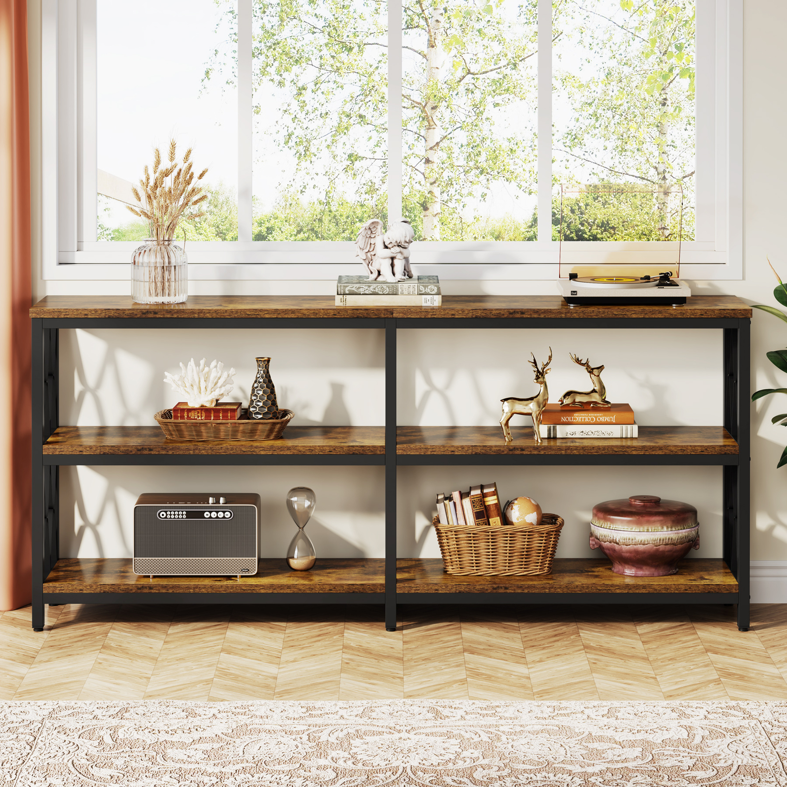 71" Long Narrow Sofa Table Behind Couch, Entryway Console Table with Storage