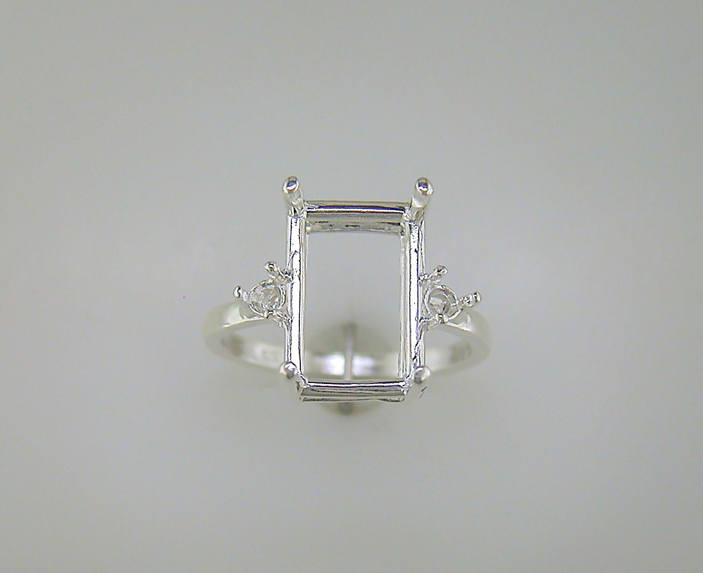 Emerald Cut Side Accented Ring Setting Sterling Silver