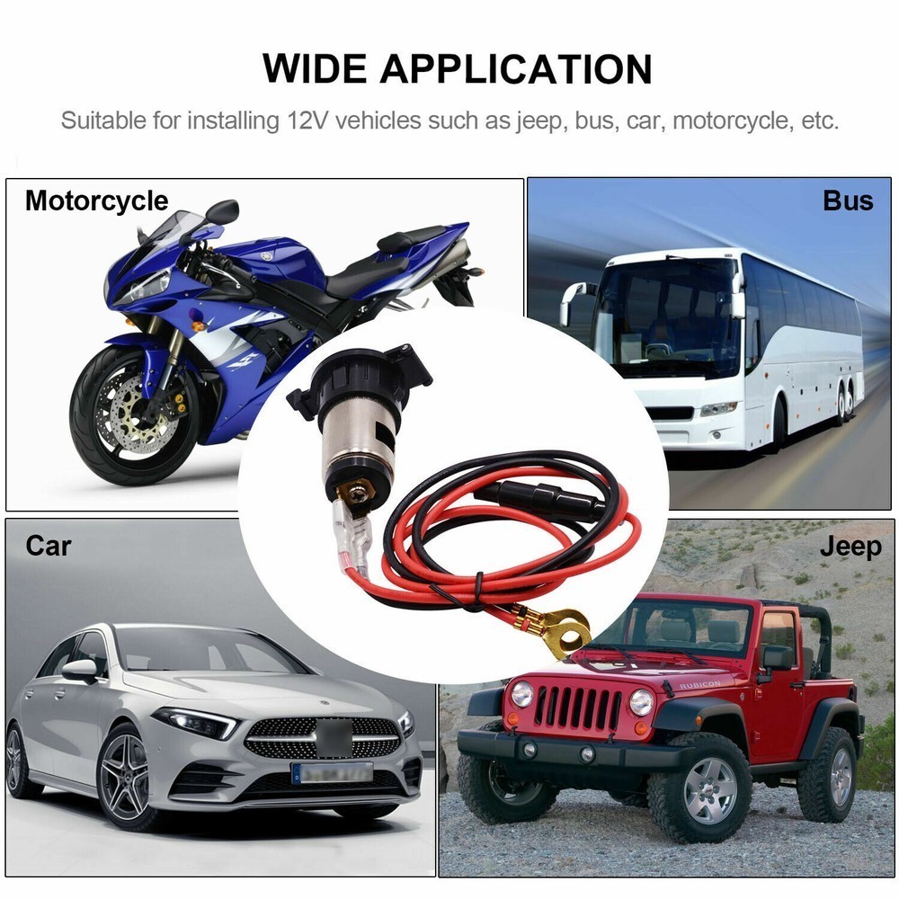 12V Car Cigarette Socket Lighter Power Plug Outlet with 23" Line for Motorcycle