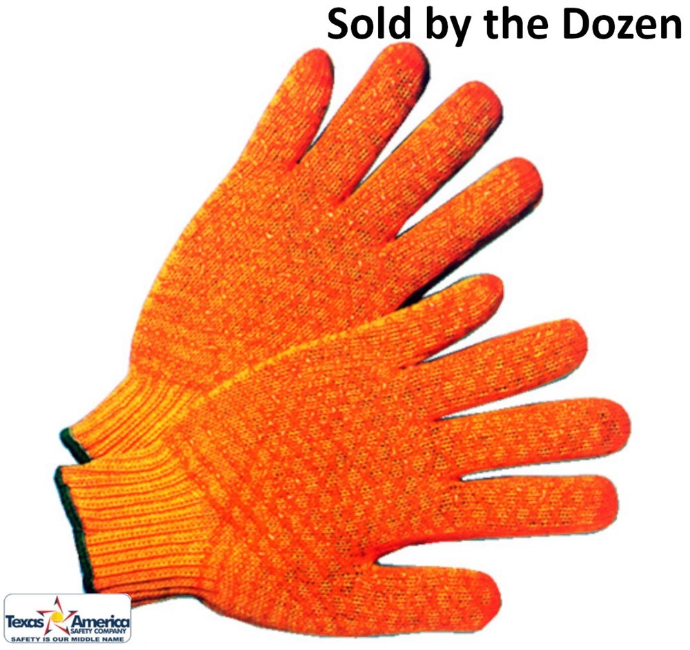 Polyester with Orange Honeycomb Grip Gloves (Sold by Dozen)