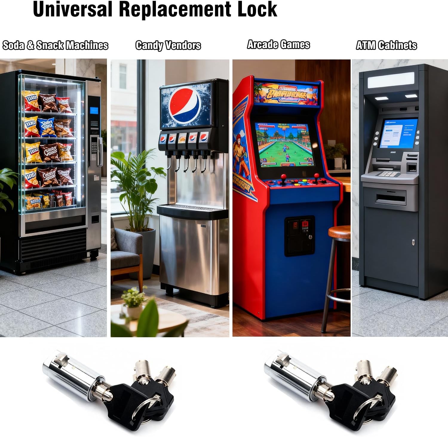 2 Pack Vending Machine Locks Keyed Alike with 6 Keys, High Security Tubular Keyw