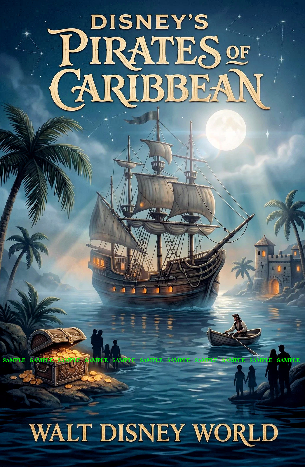 Disney Pirates of the Caribbean 11 x 17 Poster Pirate Ship Treasure