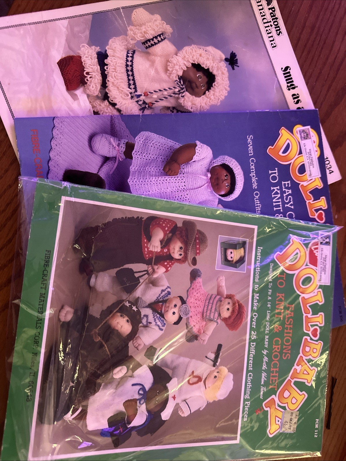 Lot of 2-  1984 Fibre Craft Doll Baby Clothing Pattern Outfits to Knit & Crochet