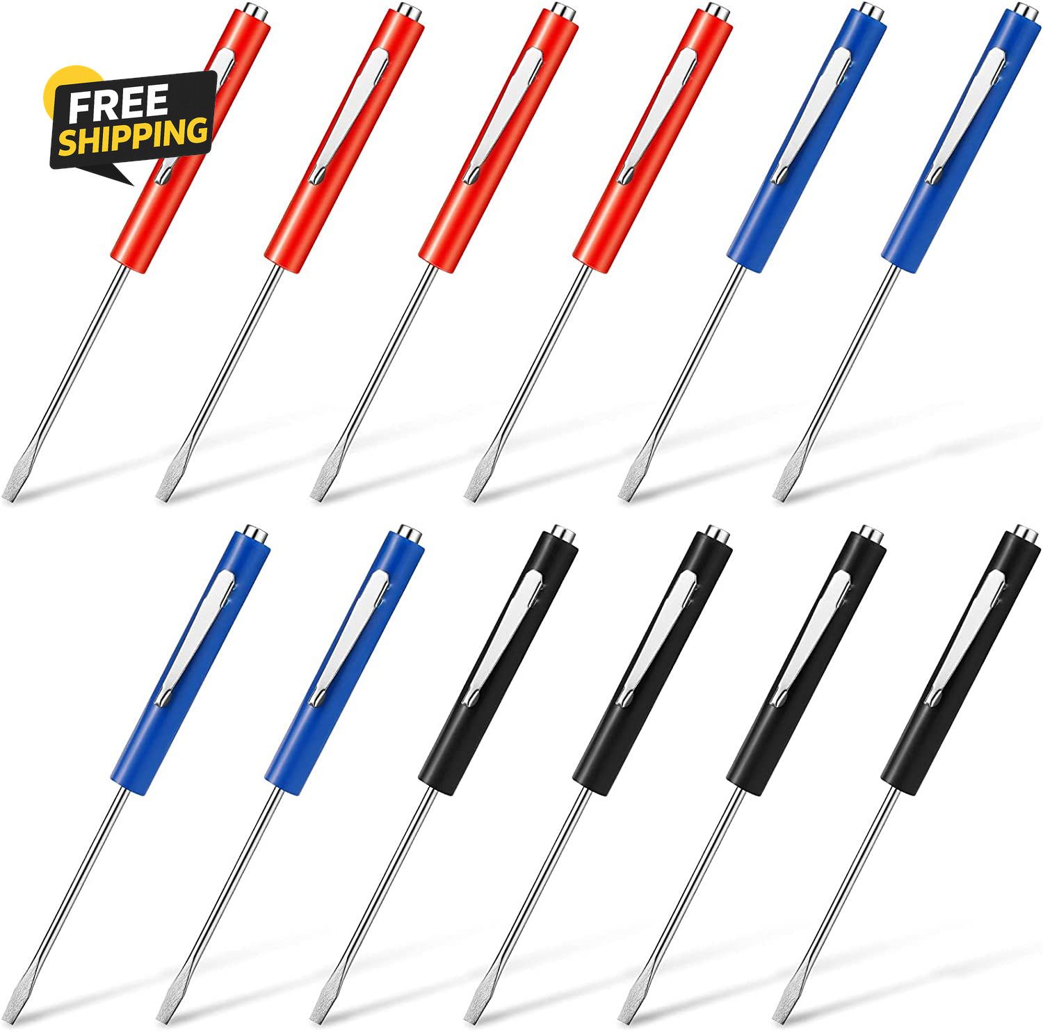 12Pc Magnetic Pocket Screwdriver Set Mini Flat Head Electronics Electrician Tool
