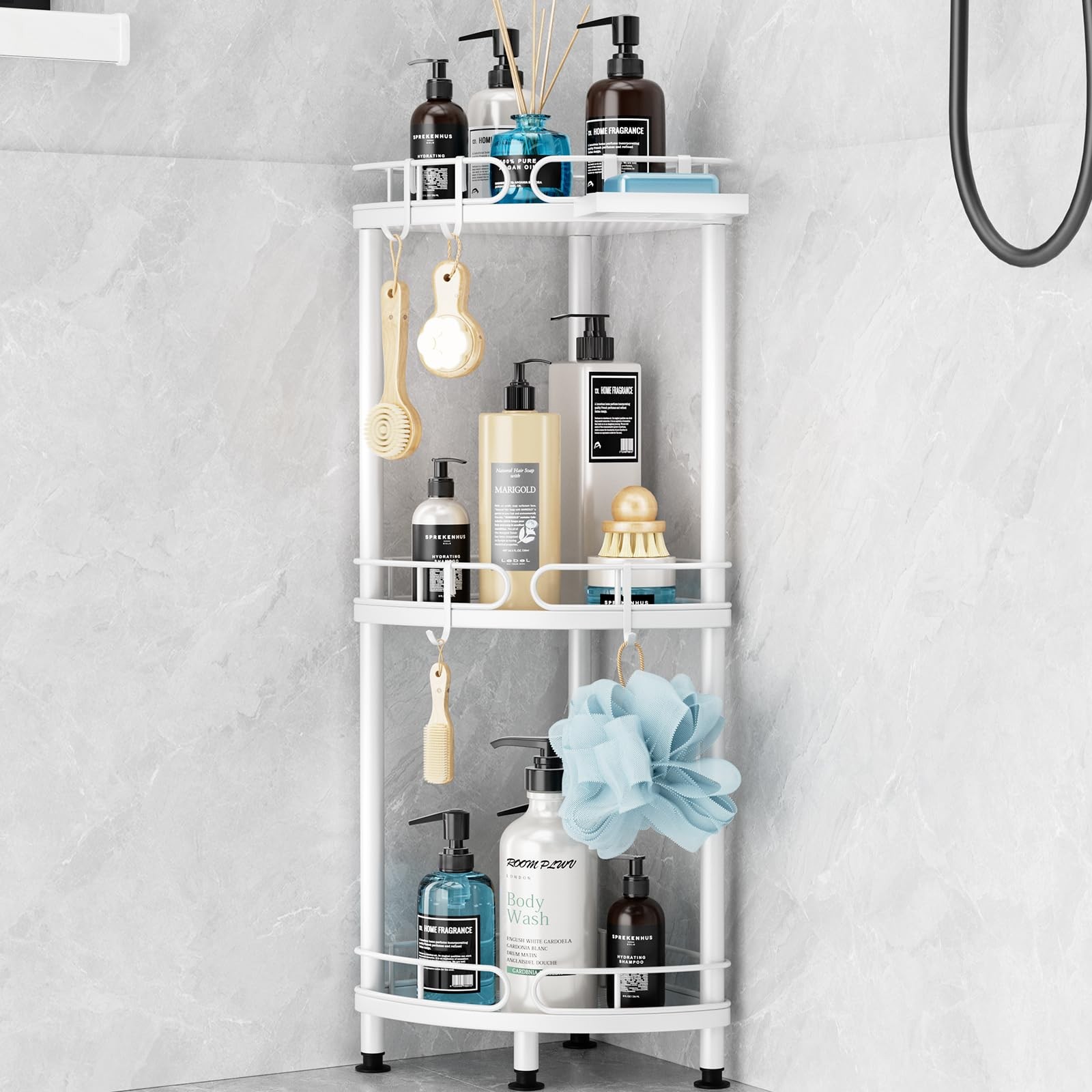 SWTYMIKI Corner Shower Caddy Standing - 3 Tier Stainless 3-tier, White-3 tier