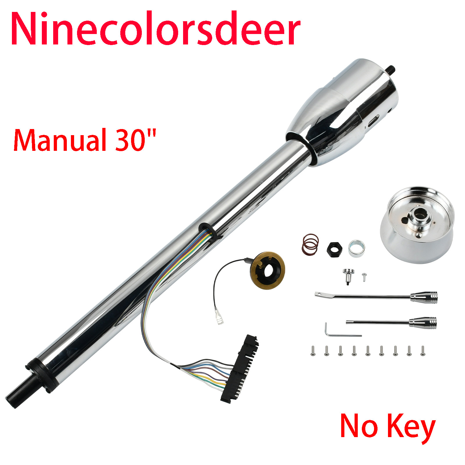 30" Chrome Tilt Manual Universal Steering Column & Wheel Adapter No Key