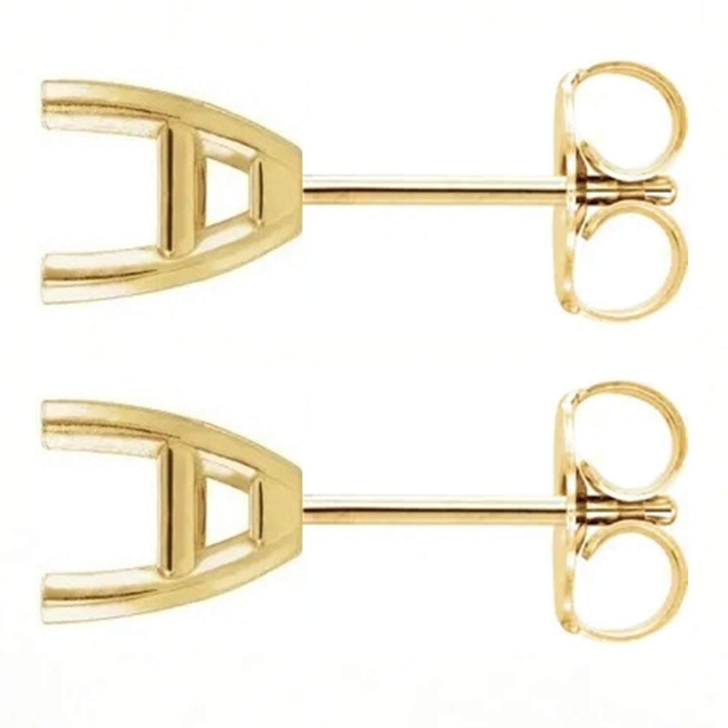 Asscher Cut Earring Mountings 14K Yellow Gold Tapered Friction Back - 1 Pair USA