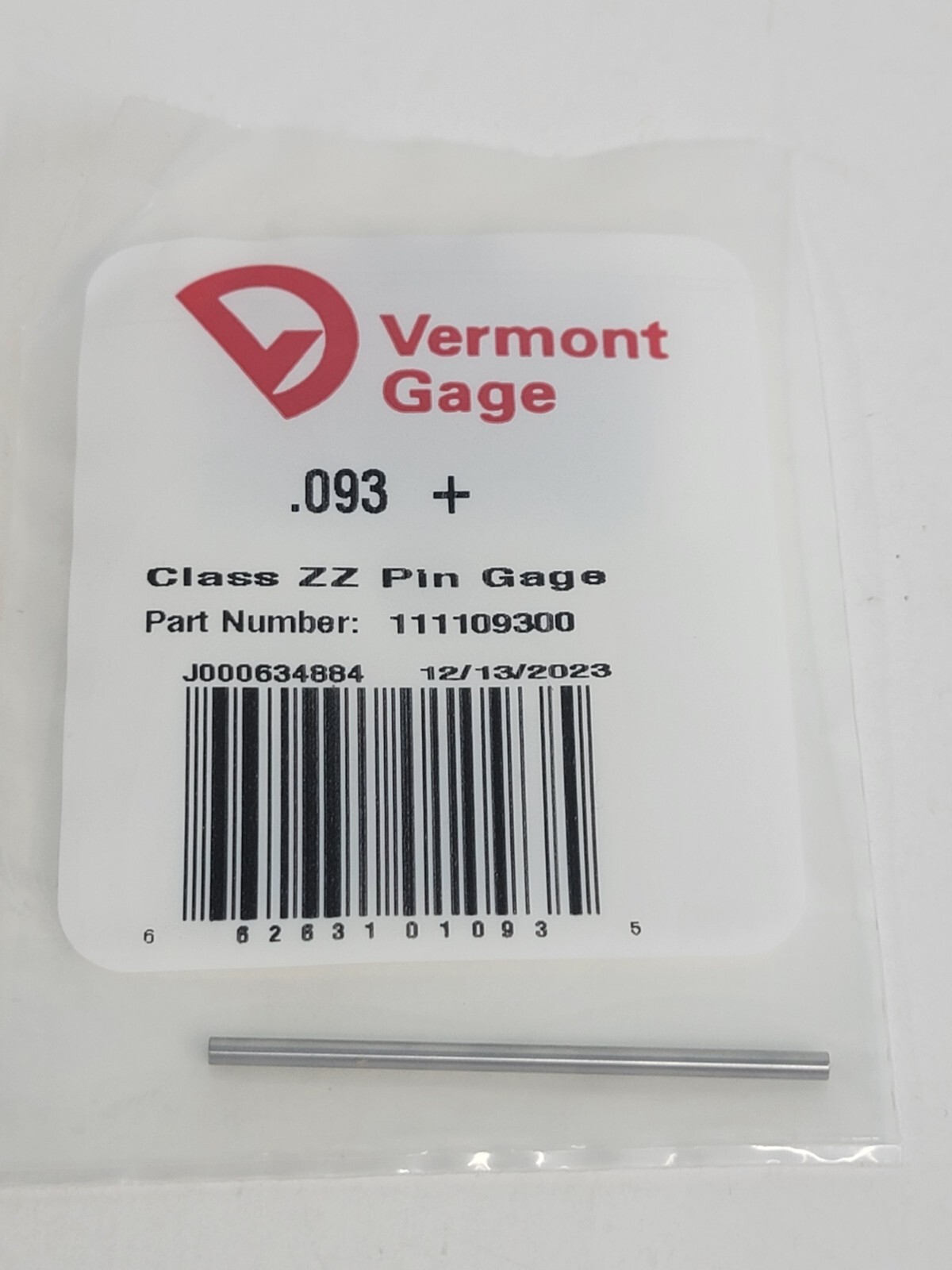 Vermont Gage - 111109300 - .093+ Class ZZ Pin Gage