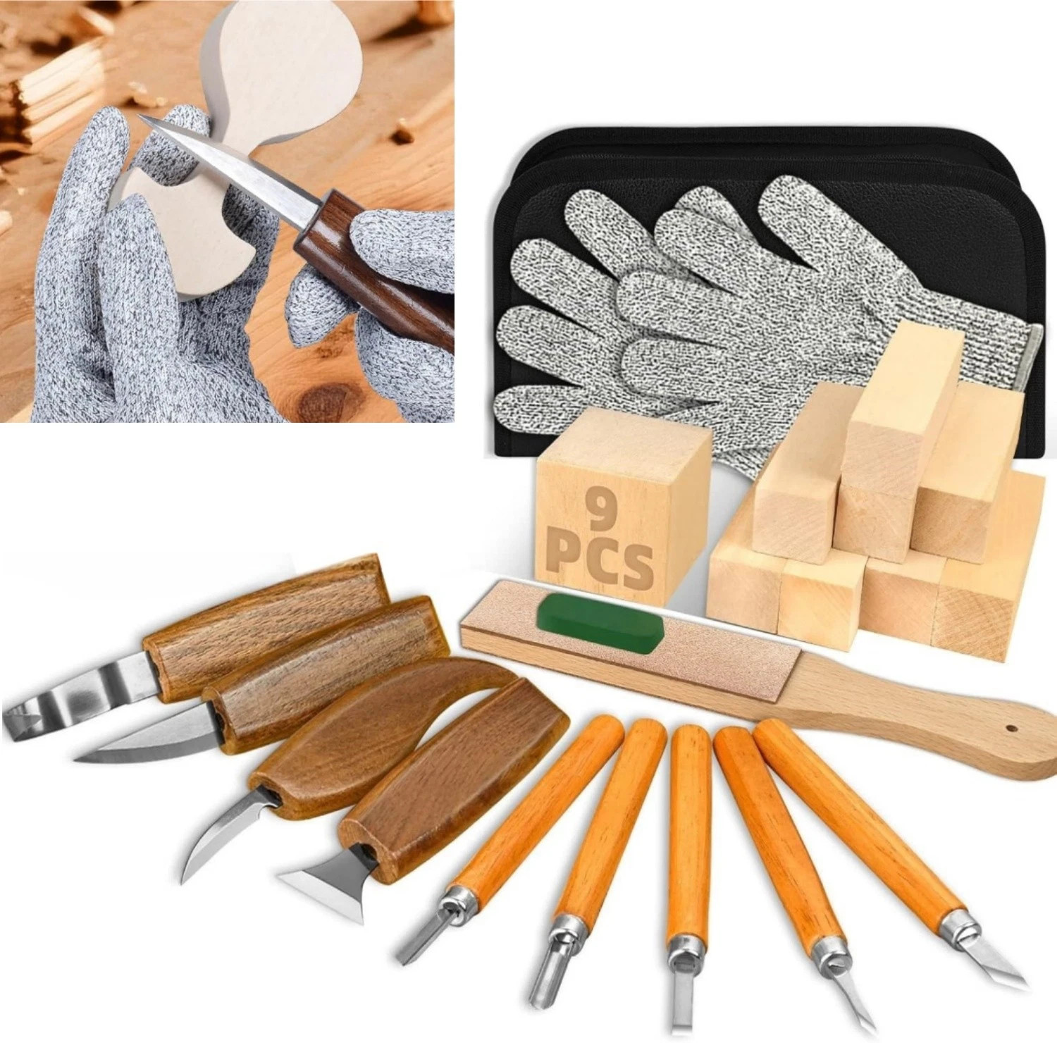 23PCS Hand Carving Tool Set Wood Carving Knife Kit for DIY Sculpture Carpenter