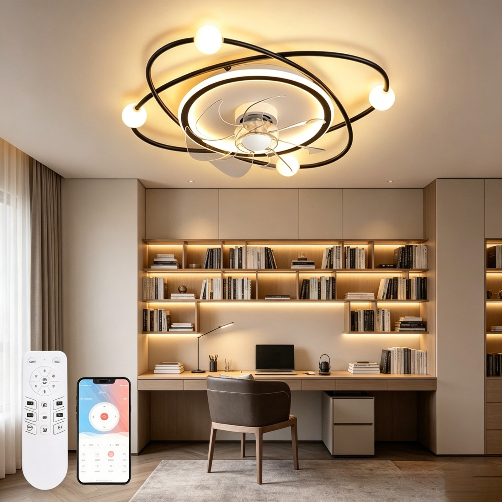 Modern LED Ceiling Fan Light Timer Setting for Home Office Cafe Restaurant Decor