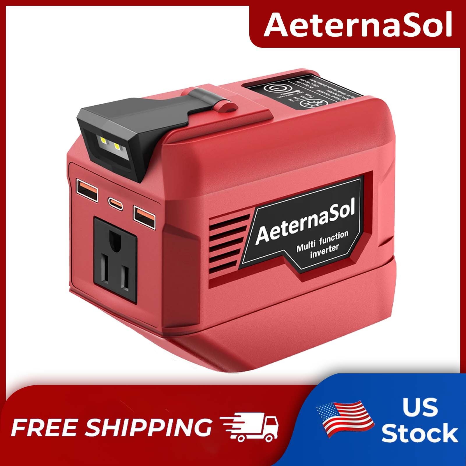 250W Power Inverter for Milwaukee M18 Battery with Bright LED Work Light Jobsite