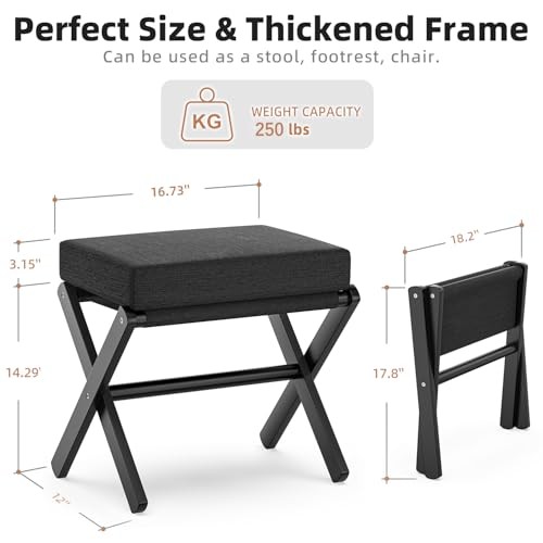 Foldable Foot Stool Ottoman, Modern Foot Rest with Bamboo X Legs Black - Black