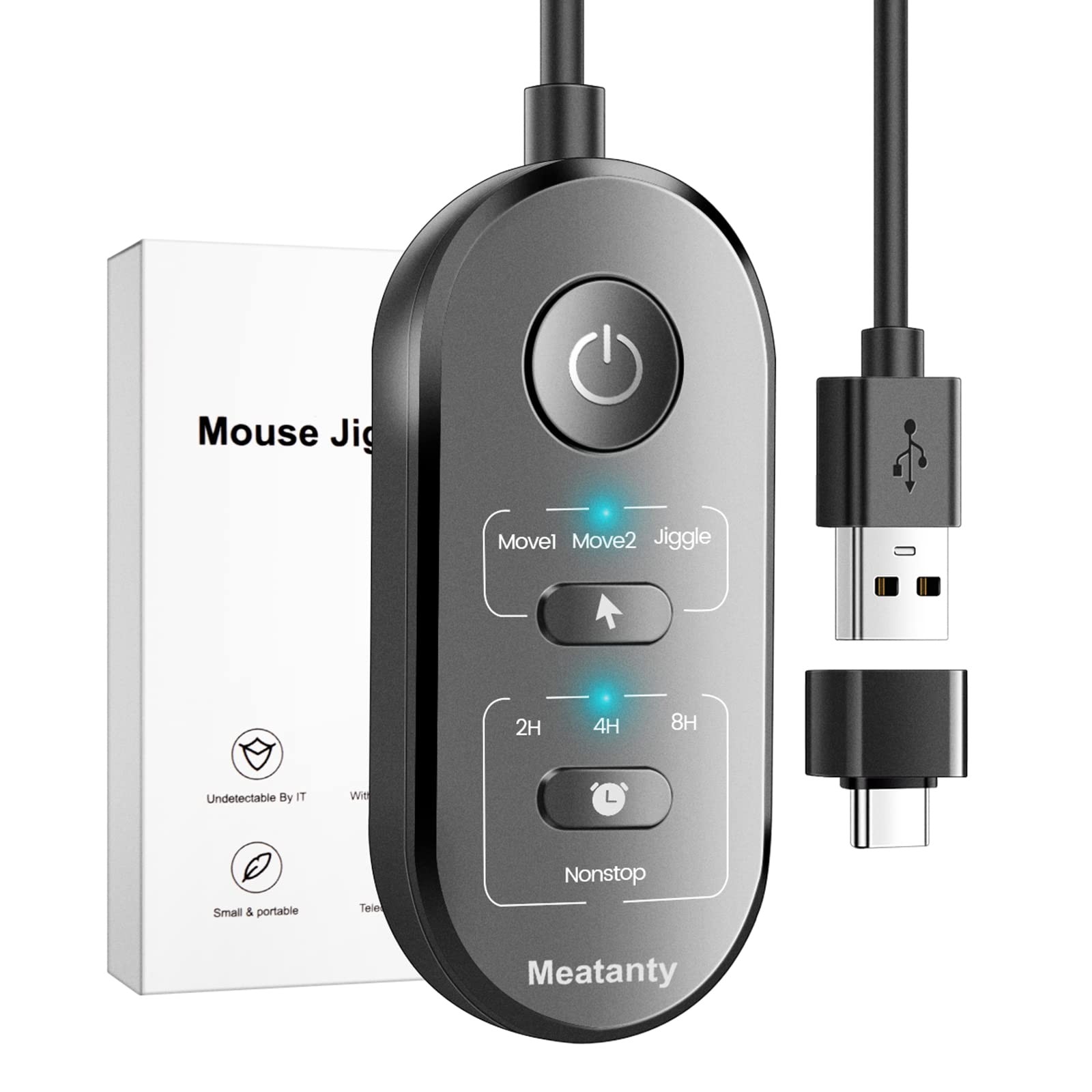 meatanty 3 in 1 USB Mouse Mover with Timer, Separate Mode ys/m, Black