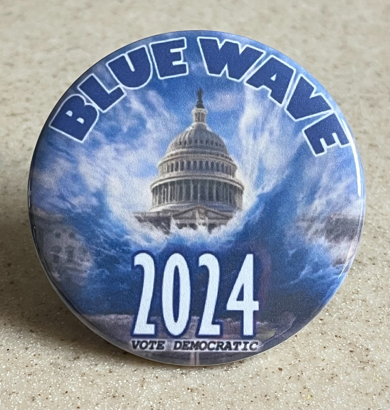 Democratic Pin-Back Button, Blue Wave 2024. 2 1/4 inch