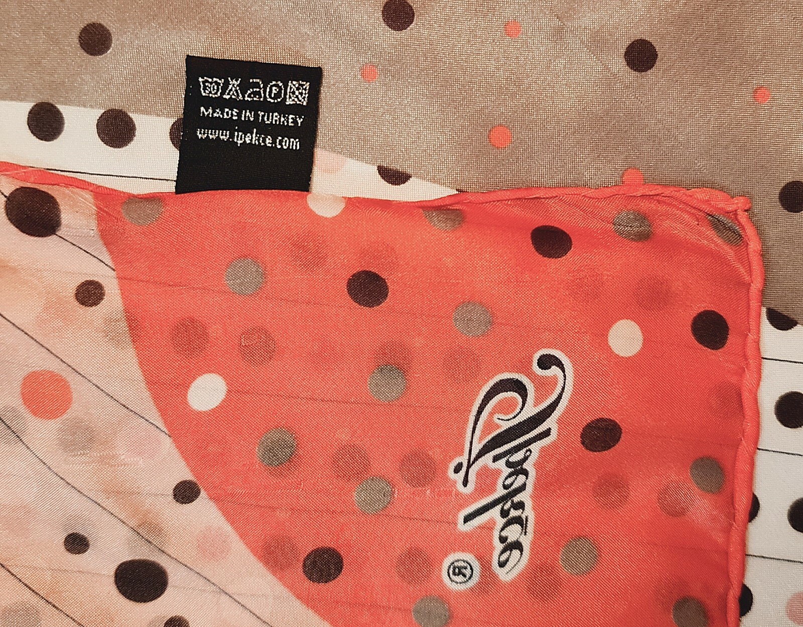 SCARF VINTAGE AUTHENTIC IPEKCE POLKA DOT PINK GRAY CHIFFON SILK 36" SQUARE